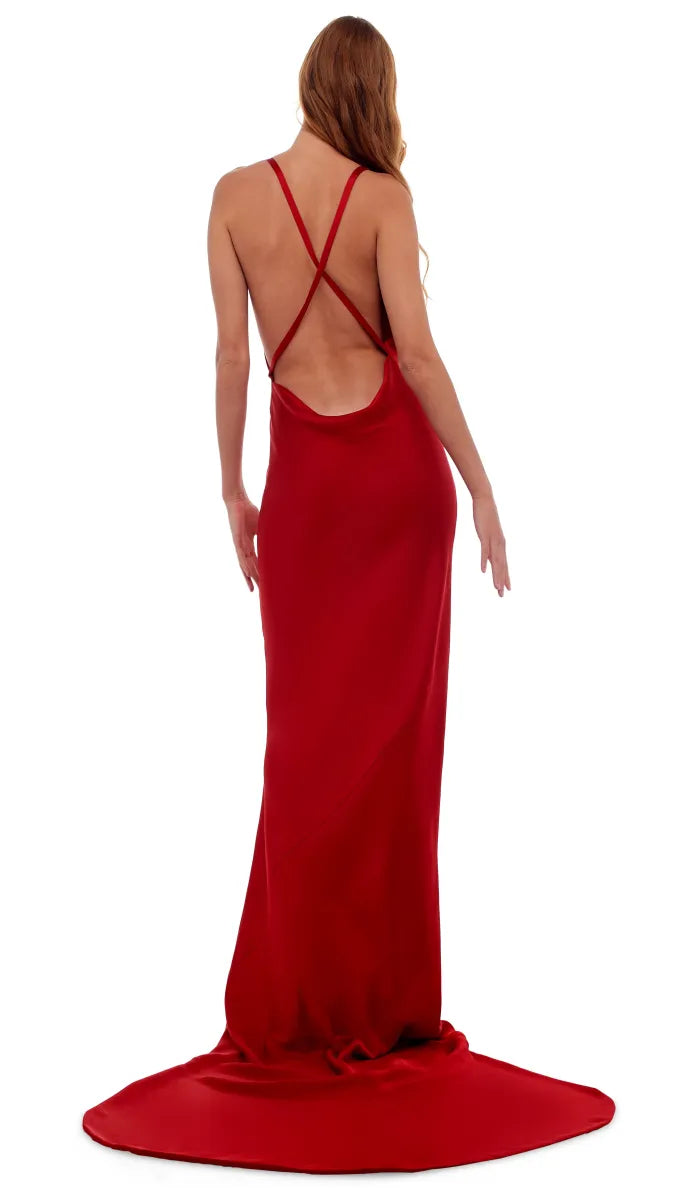 Cross Back Bias Red Gown