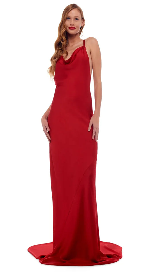 Cross Back Bias Red Gown